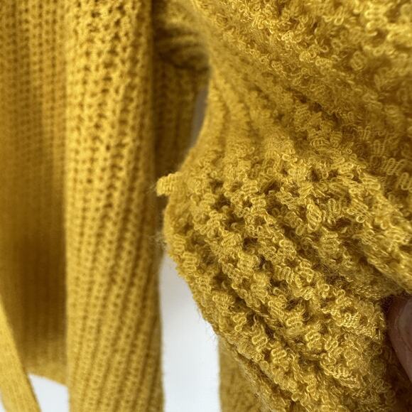 Anthropologie Yellow Waffle Knit Open Front Cardigan Sweater Boho Academia - Picture 4 of 9